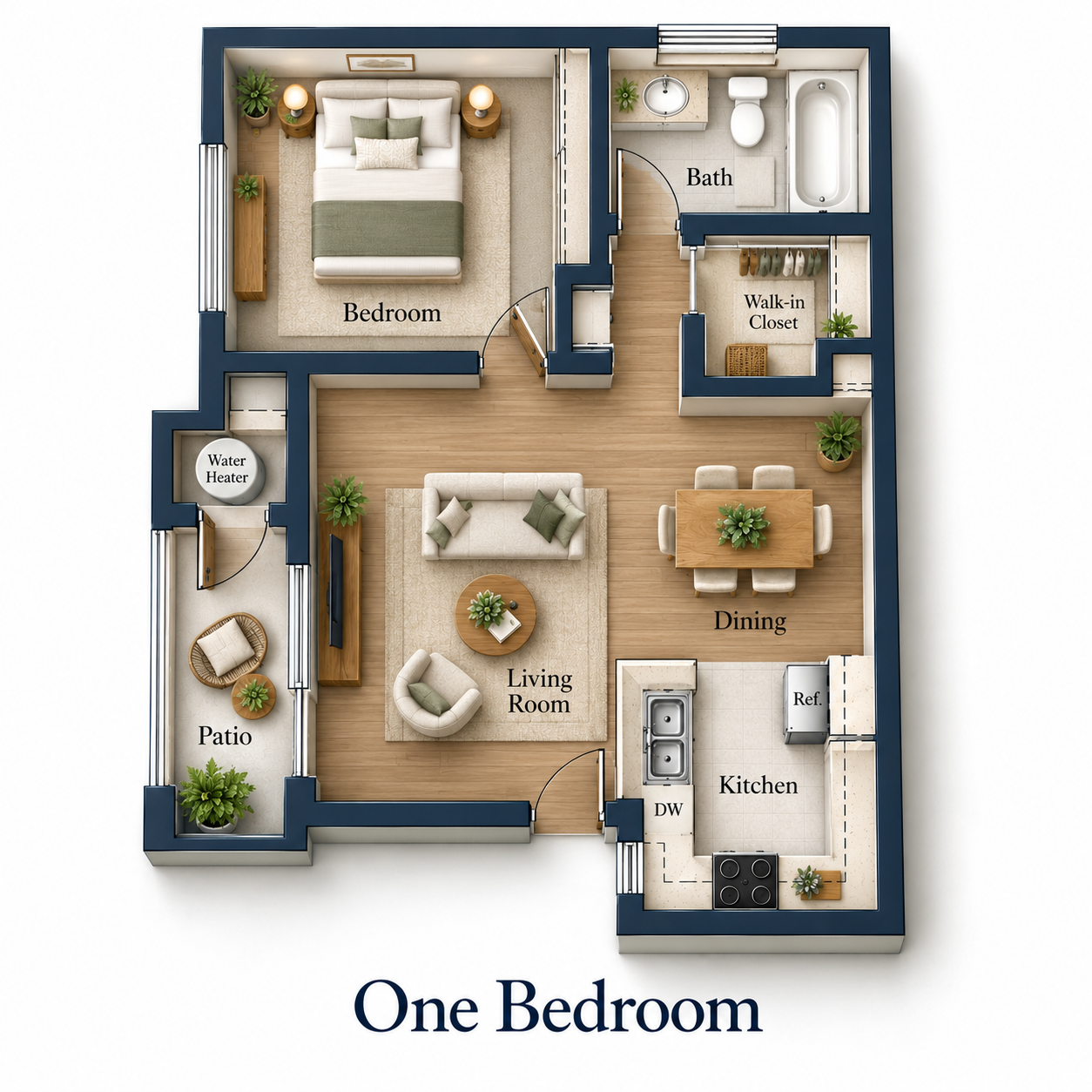 Floor plan for 1 bed, 1 bath, 460 sqft